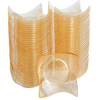 WDF 102Pack Gold Glitter Dessert Plates-Plastic Mini Tasting Plates-Disposable Dessert Bowls for Appetizer, Salad, Fruits, Nuts