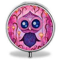 Owl Pill Case, Round Stainless Drug Organizer Container Medicine Cover for Pocket Daily&Weekly