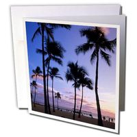 Sunset on Waikiki beach Oahu, Hawaii, USA - Greeting Cards, 6 x 6 inches, set of 12 (gc_89814_2)