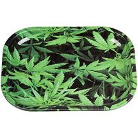 Green Leaf Rolling Tray with Black Background and Gold Bottom, 18 x 14 x 1.5 Centimeters