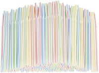 Flexible Plastic Straws 200 Pack - Striped Multi Colored BPA-Free Disposable Bendy Straw 8" Long - by DuraHome (200 Pack)