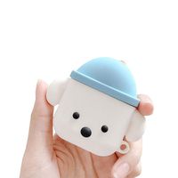 ICI-Rencontrer Cute Hat Dogs Design Airpods Case Creative Fun Animals AirPods Accessories Wireless Charging Earphone Soft Silicone Shockproof Protector With Hook Blue