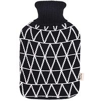 HomeTop Large 2 Liter Soft Classic Diamond Check Hot Water Bottle Knit Cover - ONLY Cover (2 L) (Black)