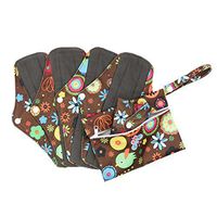 Hi Sprout Bamboo-Charcoal Reusable Sanitary Pads, Cloth Mama Menstrual Pads, Brown Flowers (WSDM03)