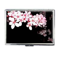 Cigarette Case Storage Case Box Stylish Credit Business Card Holder Case Box Unique Stainless Steel Silver (Falling Flower Cherry Blossom)
