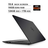 Dell Inspiron 15 Newest 5000 15.6-Inch FHD 1080P Laptop, AMD Ryzen 5 2500U up to 3.6 GHz, AMD Radeon Vega8, 16GB DDR4 RAM, 128GB SSD (Boot) + 1TB HDD, USB, HDMI, WiFi, Bluetooth, DVD, Win 10 Home