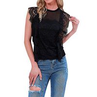 Tops in Women Clothing BXzhiri Women Lace Sleeveless Perspective Sweatshirt Pullover Blouse Shirt Tee Black