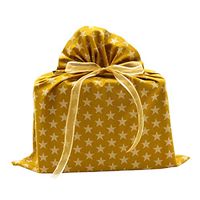 Gold Stars Reusable Fabric Gift Bag for Birthdays, Graduation, Christmas or Any Occasion (Medium 17 Inches Wide by 18 Inches High)