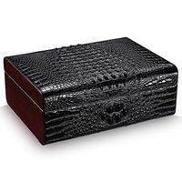 MOSMAT Cigar Humidor Cabinet Cedar Wood Case Trays Crocodile Leather Pattern Large Capacity Storage Box Hygrometer Humidifier,2.Black