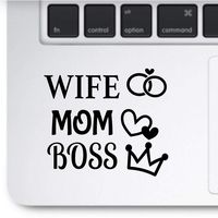 Crazy4Decals Wife MOM BOSS Decal 4" Vinyl Sticker for Laptop Notebook MacBook Air/Pro Dell HP Walls, Windows, Computers, Hydro Flasks and More. (Black)