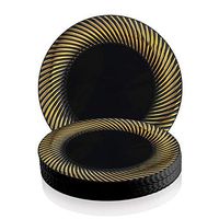 Elegant Disposable Plastic Dessert Plates 120 Pcs - 7.5" Heavy Duty Fancy Black with Gold Swirl Salad Plates - Reusable Bulk Appetizer Cake Plates For Wedding, Easter, Birthday Party & All Occasions