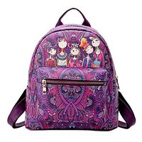 Wallets, Women Forest Girls Pattern Large-Capacity Backpack Sutdent Shoulder School Bag Clutches (Purple)