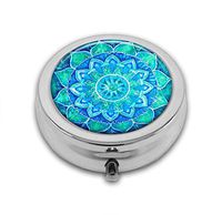 Pill Box,Mandala Pill Organizer with 3 Compartments Silver 2.1 Inches Portable Vitamin Pill Case for Pocket Purse