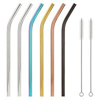 Bent 18/8 Stainless Steel Drinking Straws, Reusable Metal Straws 215mm x 8mm(Bent 6.1” x 8mm), Set of 6 With 2 Cleaning Brushes, Resistant, Non-Toxic, Eco-Friendly (Multicolor)