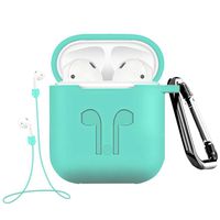 WensLTD Hotsale for Apple AirPods Silicone Cover Skin Case w/Carabiner+Anti-Lost Earphone Strap (Green)