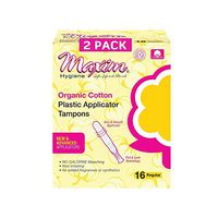 Maxim Organic Cotton Tampons, BPA Free Plastic Applicator Tampon, REG, 32ct, No Chlorine/Dioxin/Chemical, FDA/ICEA Approved, Organic Natural Tampons, Easy to Use Applicator, Organic Regular Tampons
