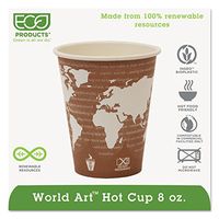 Eco-Products EPBHC8WA World Art Renewable Compostable Hot Cups, 8 oz, 50/PK, 20 PK/CT