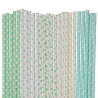 Biodegradable Paper Straws Mix, Mint Green Light Blue, Polka Dot (100)