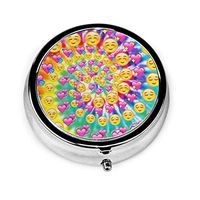 Emoticons Heart Soulmate Rotation Custom Round Silver Pill Box Pocket 2.1 Inches Medicine Tablet Holder Organizer Case for Purse