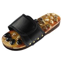 Andux Land Natural Stone Massage Shoes Massage Foot Slipper - Reflexology Sandals TX-01 (39, Black)