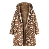 Womens Oversize Vintage Floral Print Fleece Coats Hooded Zipper Down Jackets Cotton and Linen