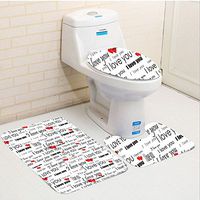 Keshia Dwete three-piece toilet seat pad customRomantic I Love You Quote with Hearts Romance Couple Valentine with Plain Backdrop Red Black and White