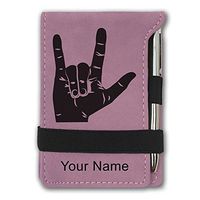 Mini Notepad, Sign Language I Love You, Personalized Engraving Included (Pink)