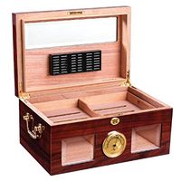 Cigar Humidor Desktop Cigar Humidor Cigar Box, Large Capacity Can Accommodate 100 Cigars with Hygrometer and Humidifier Cigar Cabinet Cedar Wood Lining Glass Sunroof Imported Solid Wood Box Cigarette