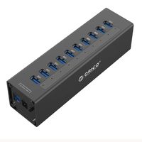 PC/USB Hubs A3H10 Aluminum High Speed 10 Ports USB 3.0 HUB with Power Adapter for Laptops (Color : Black)