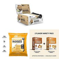 OPTIMUM NUTRITION Protein Snacks Sweet & Savory Variety Pack: Vanilla Protein Wafers (9 count), ON Crisp Bars Variety Pack (8 Bars) & Protein Ridges Cheese Flavor (10 Bags)