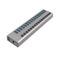 USB 3.0 Hub with Power Adapter and Charging Port & Individual Power Switches for Windows Vista/7/8/10; MacOS-8/9/X, Unix, Linux,16 Port,Gray