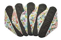 5 Pieces Charcoal Bamboo Mama Cloth/Menstrual Pads/Reusable Sanitary Pads (Bloom, Overnight (14 inch))