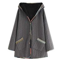 HNTDG Plus Size Coat for Women Winter Warm Vintage Long Sleeve Button Coat Cotton with Pocket Hooded Outwear Gray