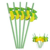 25 Pieces Paper Straws Pineapple Cocktail Drinking Straws 3D Decoration Green Striped Degradable Straw for Summer Wedding Birthday Luau Party Table Decor (Pineapple Design, 25 Count)