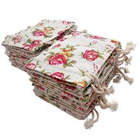 FASOTY 24 Pack Rose Double Drawstring Burlap Bags Flower Pouch Bags Linen Bags Reusable Burlap Gift Bags Jewelry Pouches Sacks for DIY Craft Wedding Party Gift 3.7 X 5.2 Inches