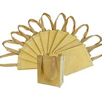 6x3x8" 12 Pcs. Small Metallic Gold Reusable Glitter Gift Bags with Handles, Birthday Party Favor Bags Bags for Weddings, Holidays and All Occasions