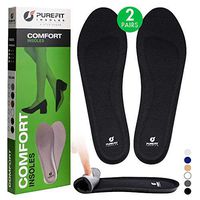 PureFit Shoe Insoles for Women, 2 Pairs Comfortable Slim Soft Cushion Rebound PU Foam Shoe Inserts, Antibacterial Boot, Flat Sneaker Shoes Arch Support Insole, Relieve Foot Pain Fatigue (Black, XL)