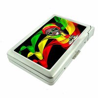 Cigarette Case with Built in Lighter Rasta Jamaica Colors S7 Smoking King Size Cigarettes Silver Metal Wallet 4" X 2.75" RFID Protection Reggae