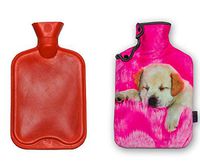 iColor 2L Rubber Hot Water Bottle with Soft Warm Flannel Cover Classic 2000ml 68oz Hot or Cold Water Bag Set Fit Pain Relief Hot Pack Therapy Home Outdoor (Pink Dog)