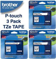 Brother Laminated Black on White Laminated Tape 3PACK (TZe-231 1/2" - 12mm) & (TZe-221 1 x 3/8" - 9mm)