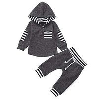 Coupondeal Infant Toddler Baby Boys Girls Striped Hoodie Pullover Tops Pants Outfits Set(Gray,12-18 Months)