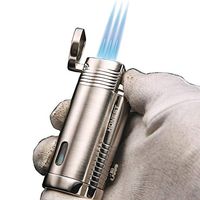 PROMISE by Honest Torch Lighter Windproof Turbo Triple Flame Gas Butane Refillable Torch Lighter with Punch Cutter Tool and Butane Window,Gadgets for Men (Silver Nikcel)