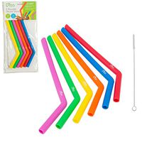 Reusable Straws- Set of 6 Silicone Straws with Cleaning Brush- Large Size Drinking Straws, Kid-Friendly, BPA Free and Foldable