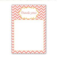 30 Blank Thank You Cards Coral Yellow Chevron Design Baby Shower Birthday Engagement Party + 30 White Envelopes