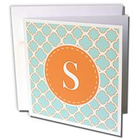 Letter S Monogram Orange and Blue Quatrefoil Pattern - Greeting Cards, 6 x 6 inches, set of 12 (gc_210620_2)
