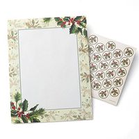 Painterly Holly Stationery Paper Wiith Seals - 25 Count