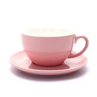 Coffeezone Latte Art Cup and Saucer, Latte & Cappuccino New Bone China, Mate for Coffee Shop and Barista (Glossy Pink, 10.5 oz)
