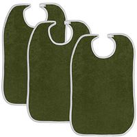 Terry Adult Reusable Bibs with Hook and Loop Closure, 18" x 30", Double Ply Knit, Extra Absorbent and Washable, Green, Pack of 3