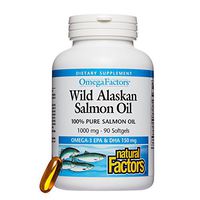 Omega Factors by Natural Factors, Wild Alaskan Salmon Oil, Supports Heart and Brain Health with Omega-3 DHA and EPA, 90 softgels (90 servings)