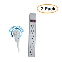 ACL 6 Feet Power Cable with 6 Outlet Surge Protector, Flat Rotating Plug, Horizontal Outlets, Gray, 2 Pack